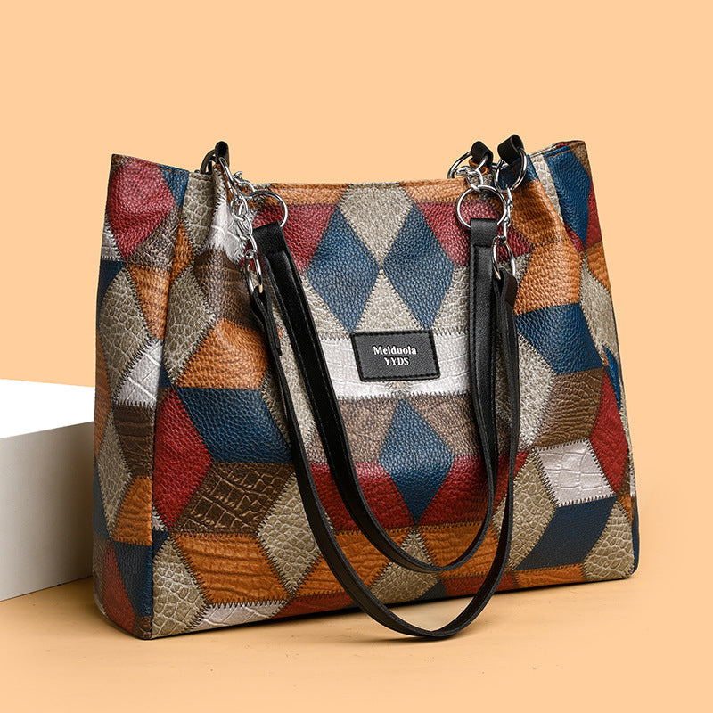 Retro Colorblock Tote Shoulder Bag