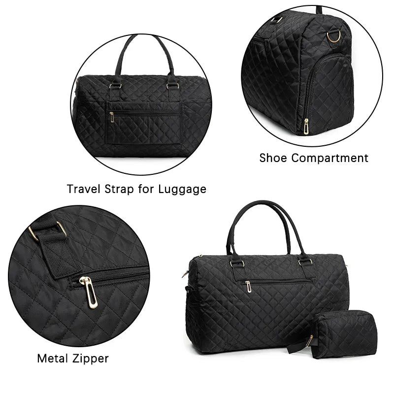Women's Quilted Travel Bag & Toiletry Set