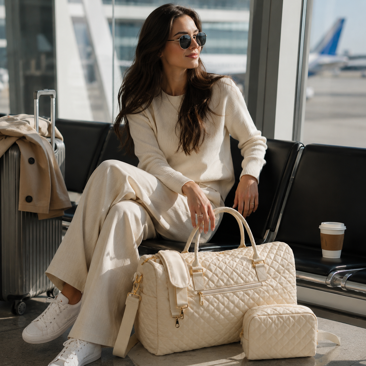 Women's Quilted Travel Bag & Toiletry Set