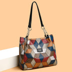 Retro Colorblock Tote Shoulder Bag