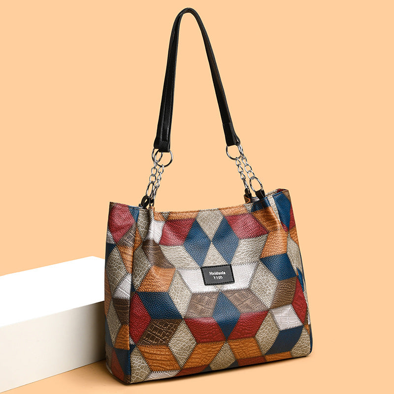 Retro Colorblock Tote Shoulder Bag