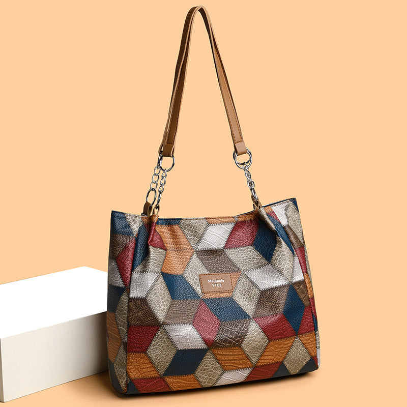 Retro Colorblock Tote Shoulder Bag